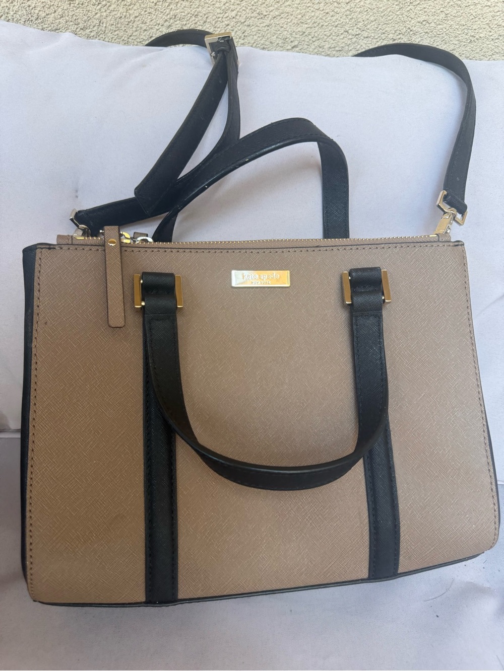 Kate Spade black and gold/tan light brown purse